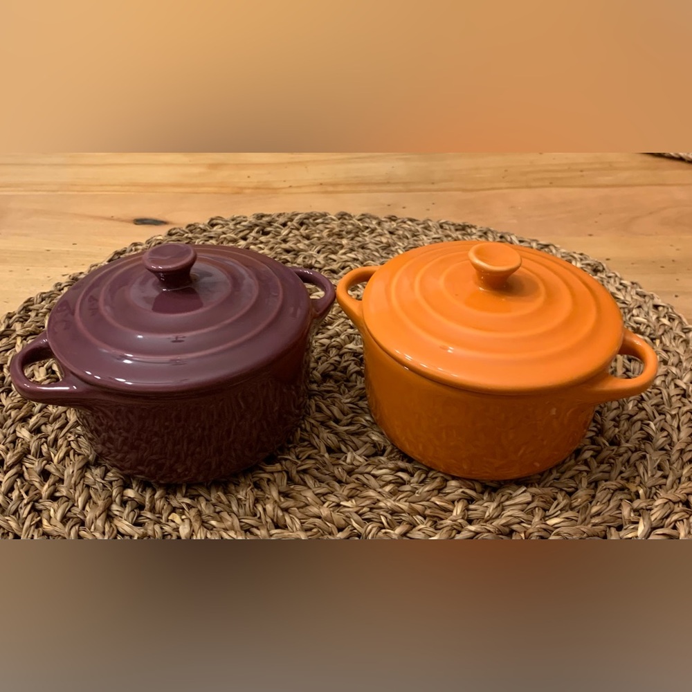 Set of two mini Ceramic Casserole Purple and Orange